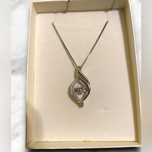 NWT Sterling Silver White Sapphire Drop Pendant Necklace